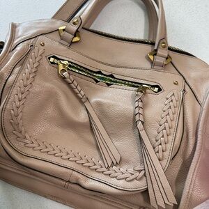 ORYANY Sarah Braiding Detail Tan Pebble Leather Satchel Shoulder Bag, EUC